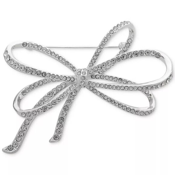 Anne Klein Jewelry - Anne Klein Silver-Tone Pavé Crystal Bow Pin